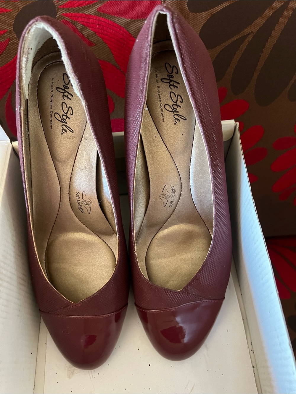 Soft Style Women's Wine Burgundy Patent Cap Toe Pumps